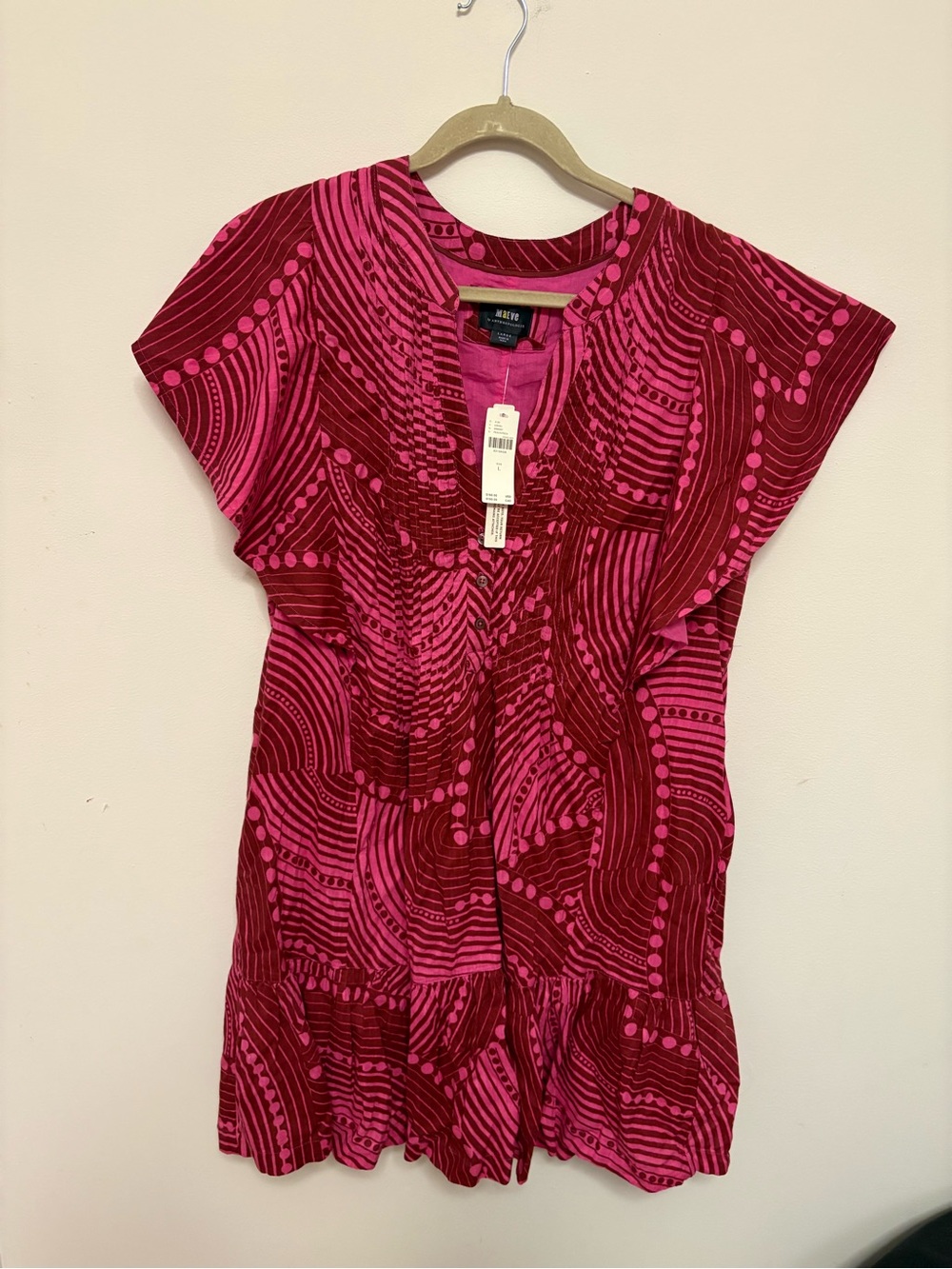 NWT Maeve by Anthropologie Geometric Print Flutter Sleeve Dress with Pockets L